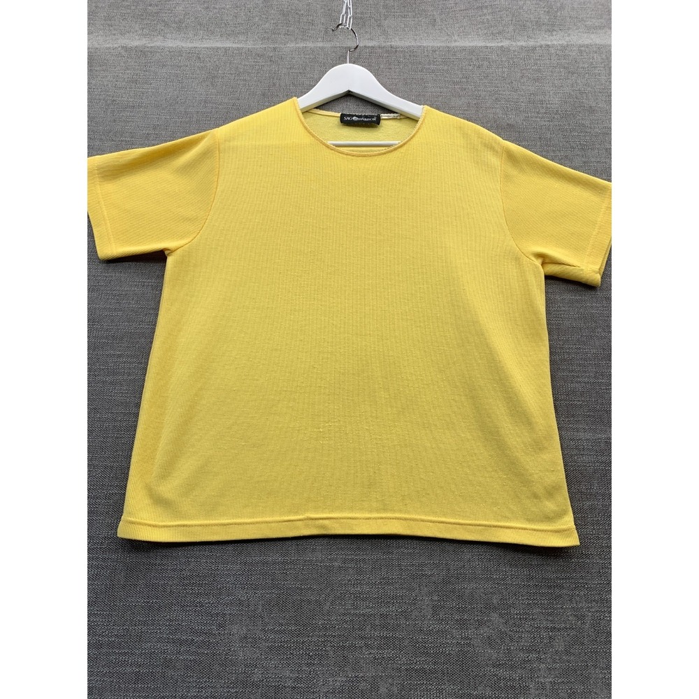 Lot Of 2 Sag Harbor T Shirt Womens Large Yellow Red Striped Casual Round Neck